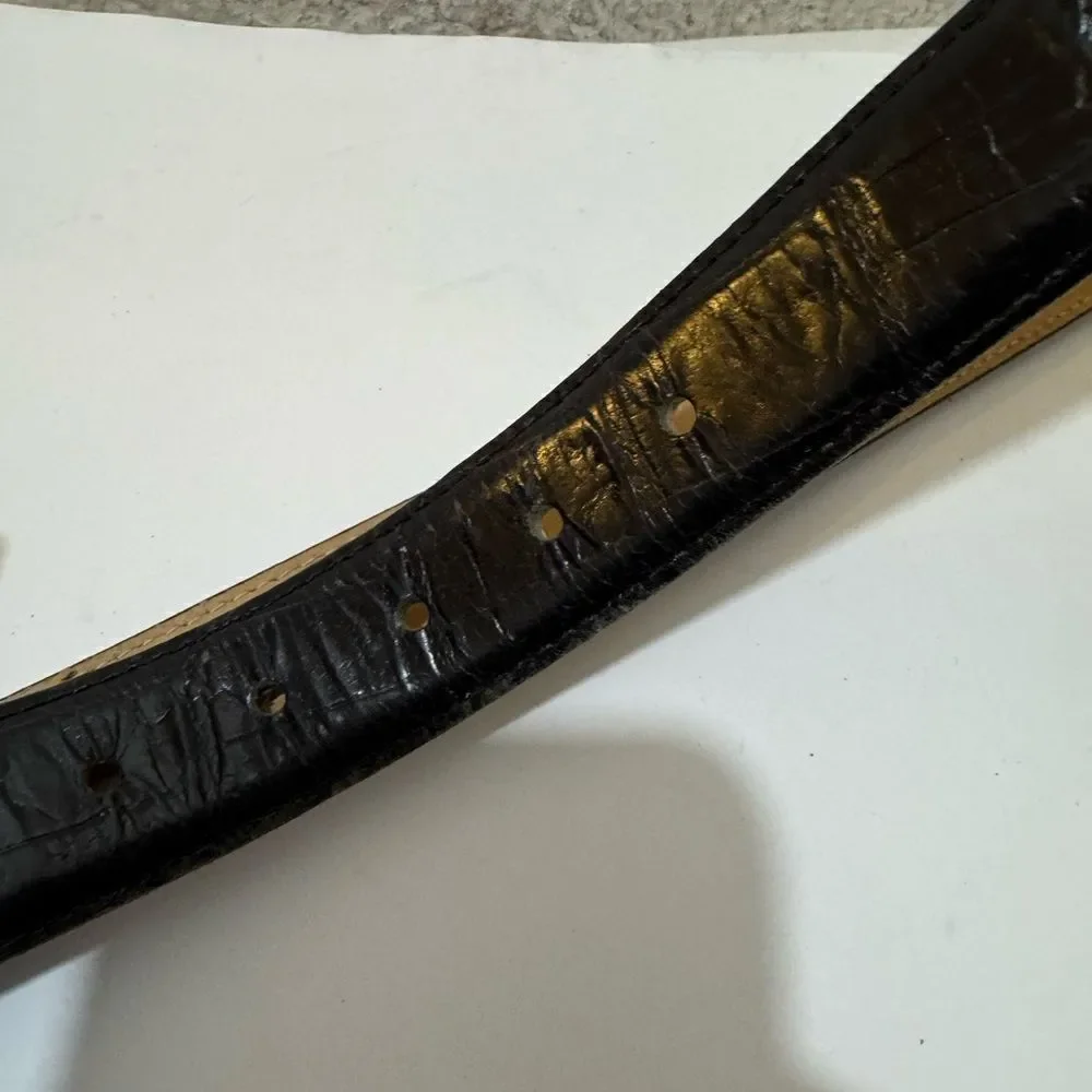 Enmon Belts Black Embossed Italian Leather Belt Silver Tone  sz Small